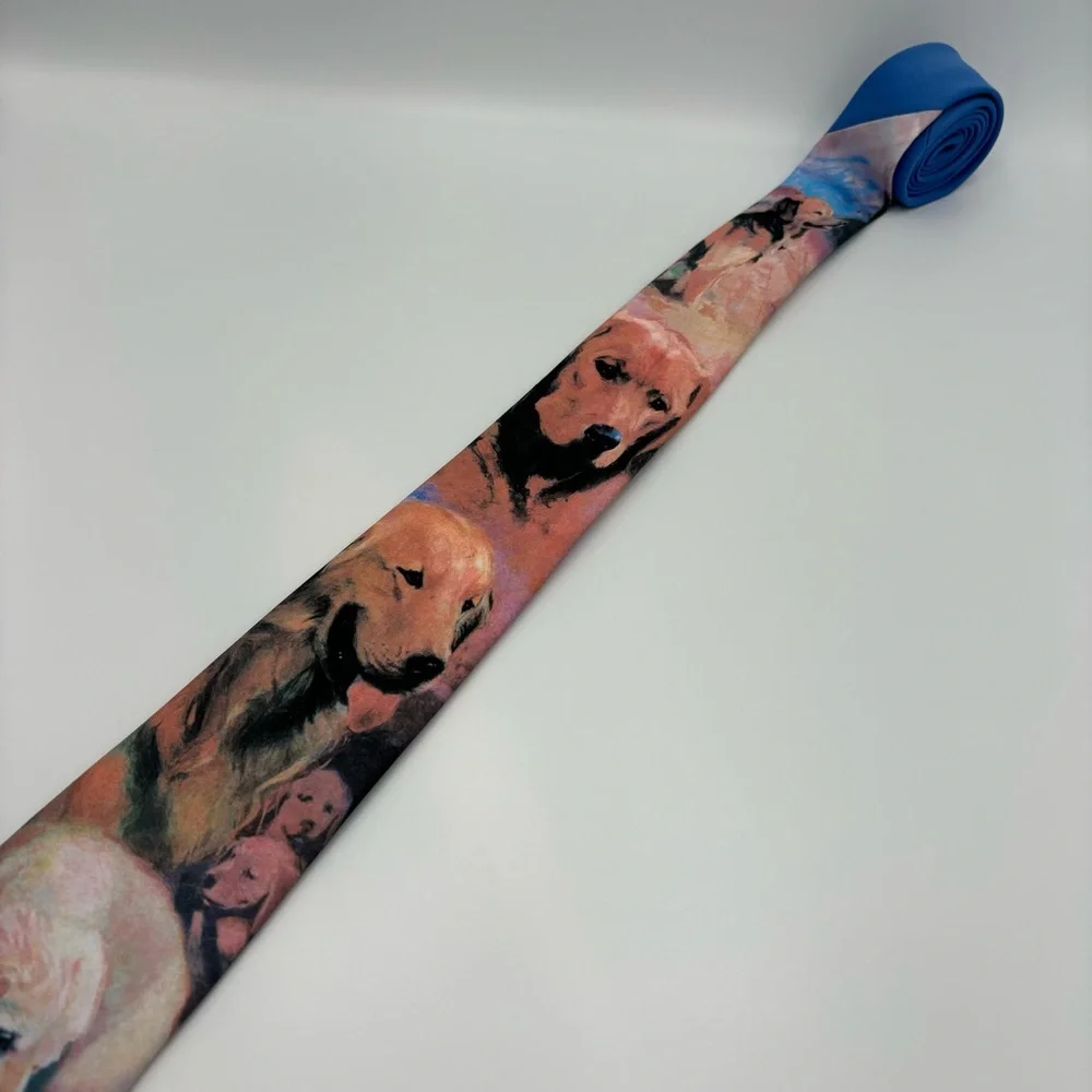 VTG Ralph Marlin Golden Retrievers Neck Tie Pet Puppy Dog Pattern 1992 Men’s USA
